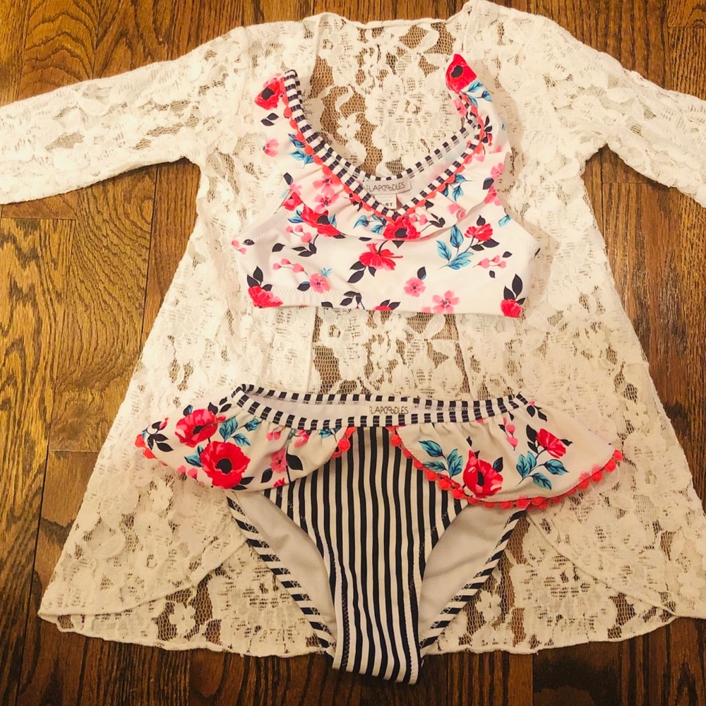 Flapdoodles bikini with lace coverup size 4t